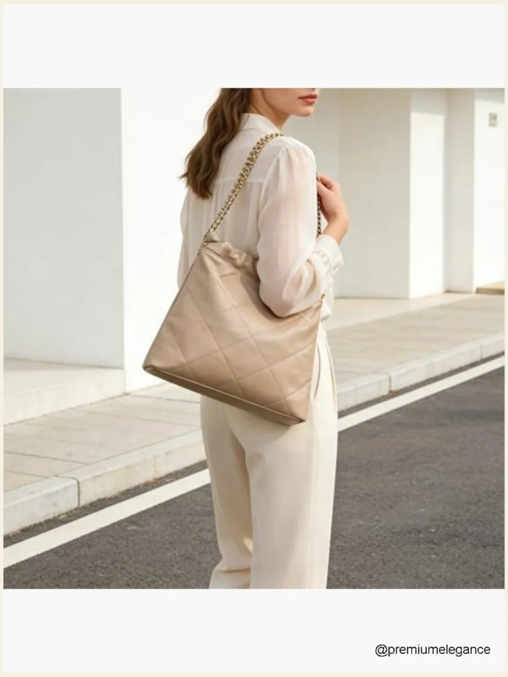 Quilted Leather Tote Bag Soft Lambskin Shoulder Hobo Chain Purse with Clutch